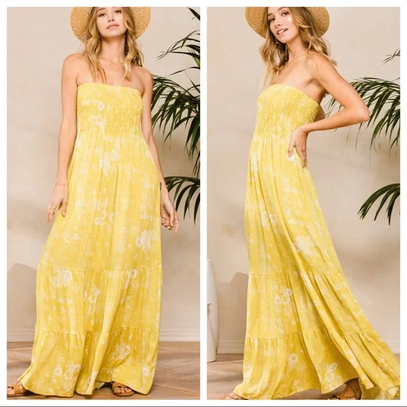 26 Fabiene Gorgeous Strapless Smocked Floral Maxi tiered Dress - Picture 3 of 5